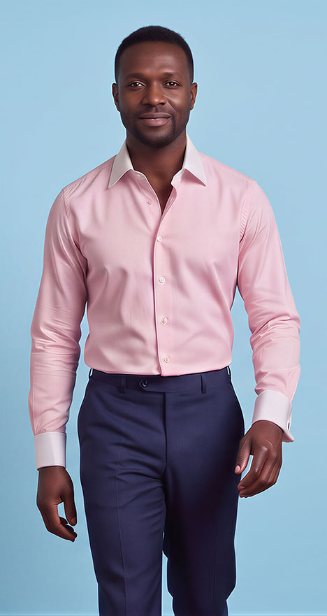 Chemise rose pâle col blanc