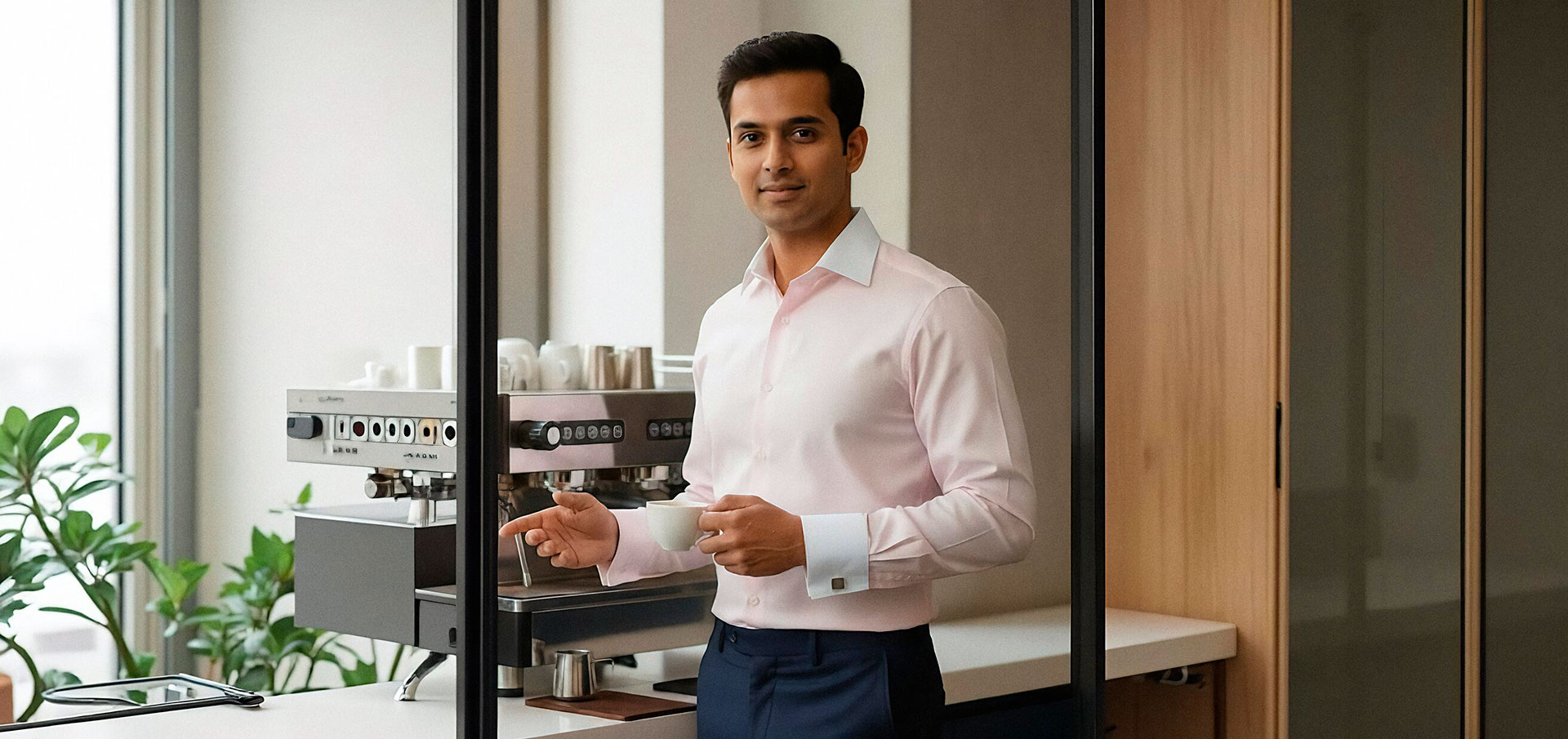 Chemise rose col blanc poignet blanc