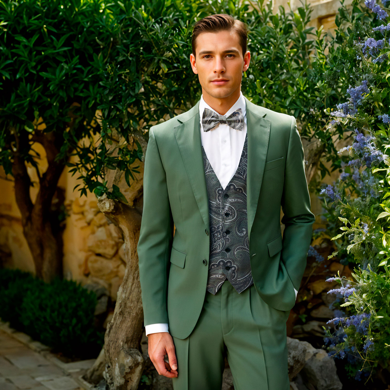 Costume sur mesure vert olive