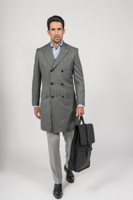 Manteau gris croisé à rayure